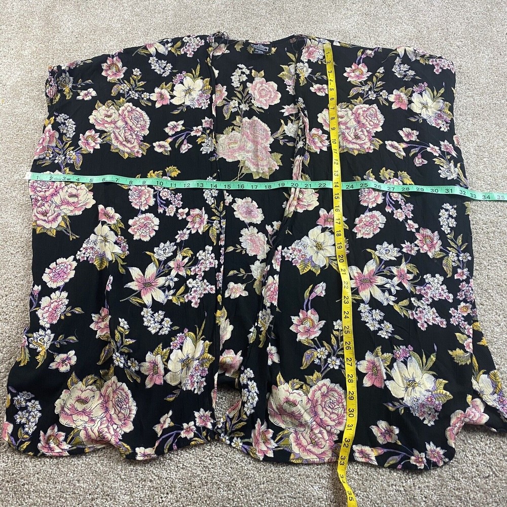 Angie Womens Floral Boho Kimono Duster L Black Rayon Festival Flowy - Picture 3 of 8